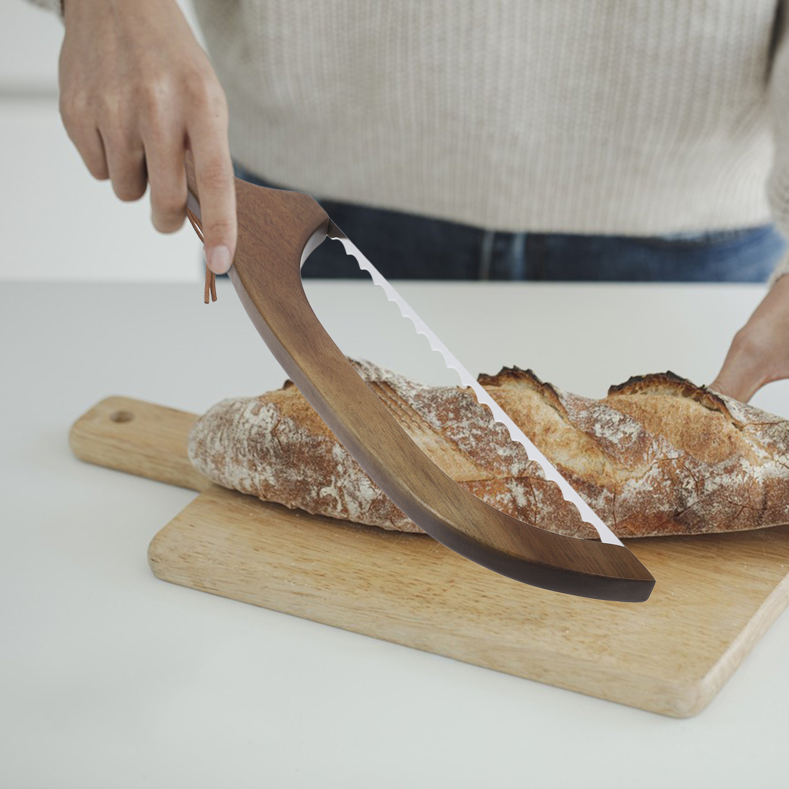 Kitchen Gadgets Cutting Tools - 1Set Wood Bread Cutter Ergonomic Handle