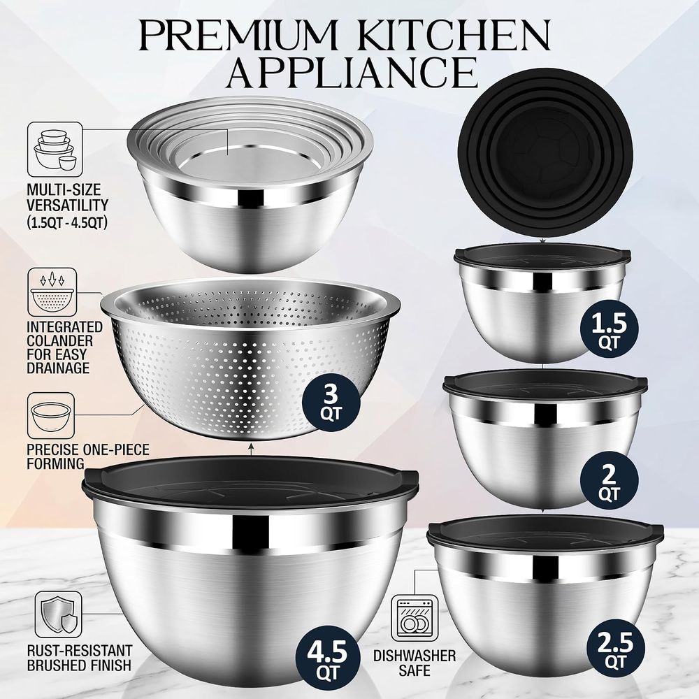Mixing Bowls with Lids Set, St - Stainless Steel Strainer recension och pris